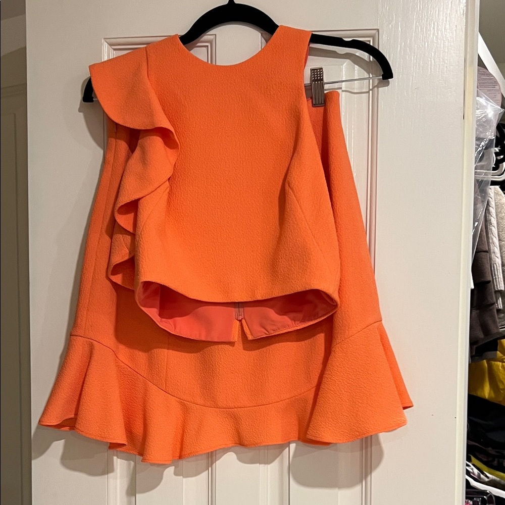 Black Halo Orange Ruffled Skirt Set